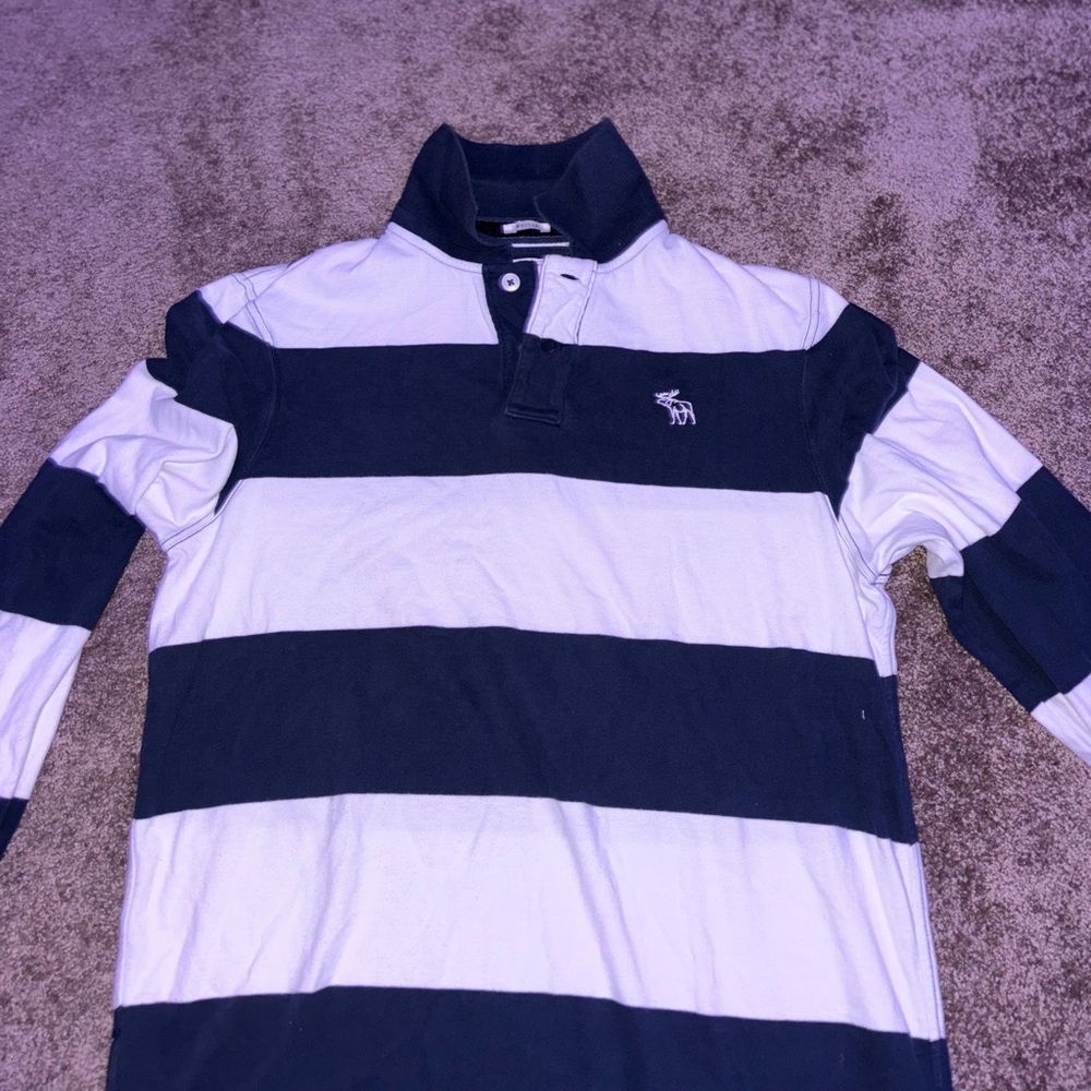 Vintage Blue / White Abercrombie & Fitch Long Sleeve Muscle T Polo